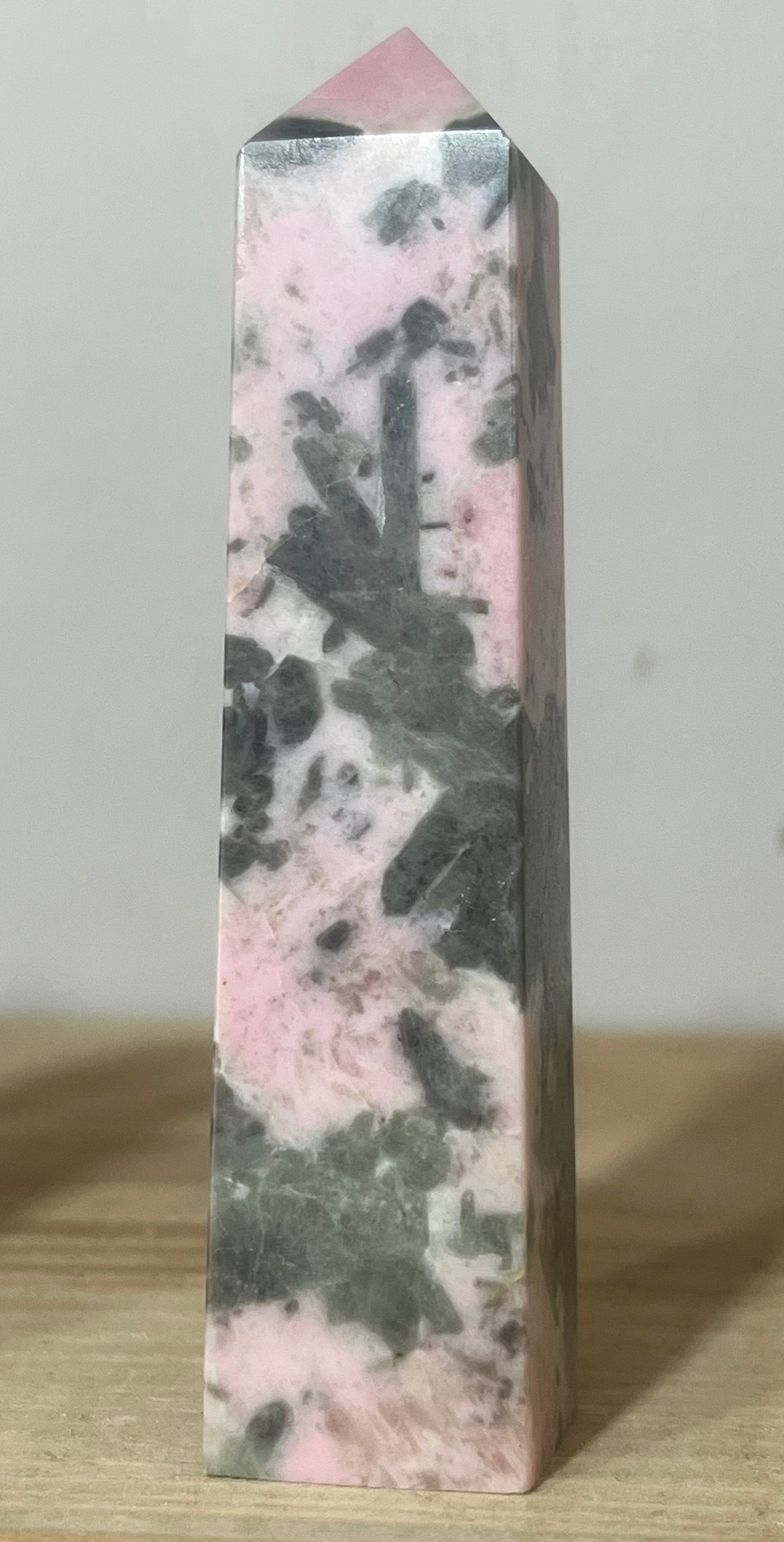 Pink Opal with Green Tourmaline Point | Heart Healing & Emotional Growth | 10cm | 125g
