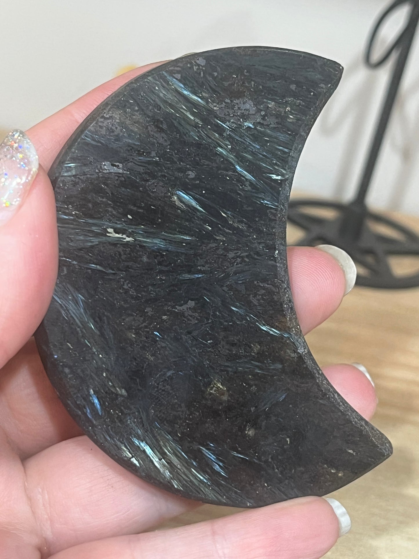Astrophyllite Crescent Moon with Pentacle Stand