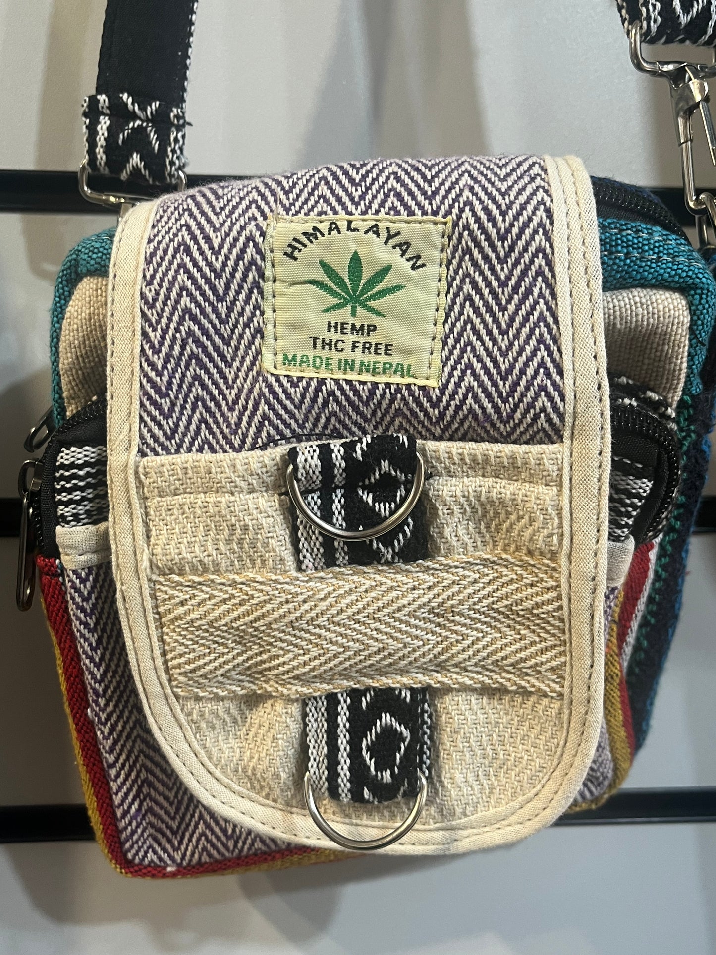 Himalayan Hemp Mini Sling Bag – Colourful Woven Pattern – £14.95