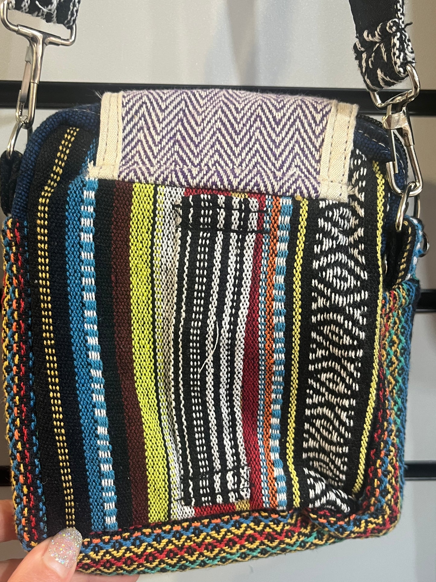 Himalayan Hemp Mini Sling Bag – Colourful Woven Pattern – £14.95