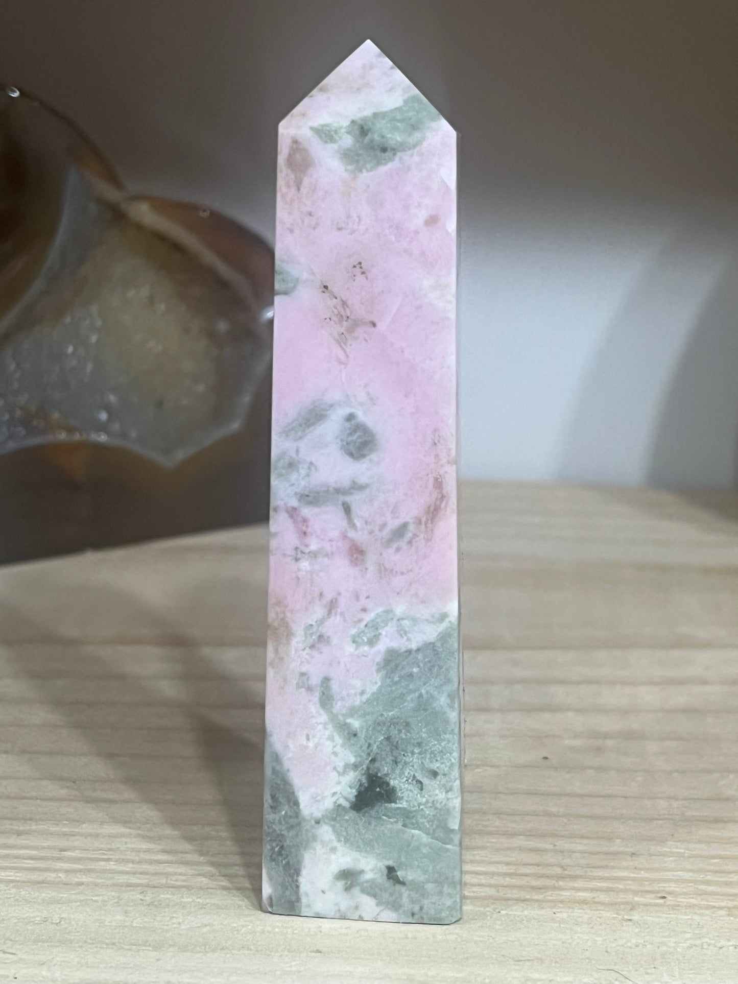 💗 Pink Opal with Green Tourmaline Tower