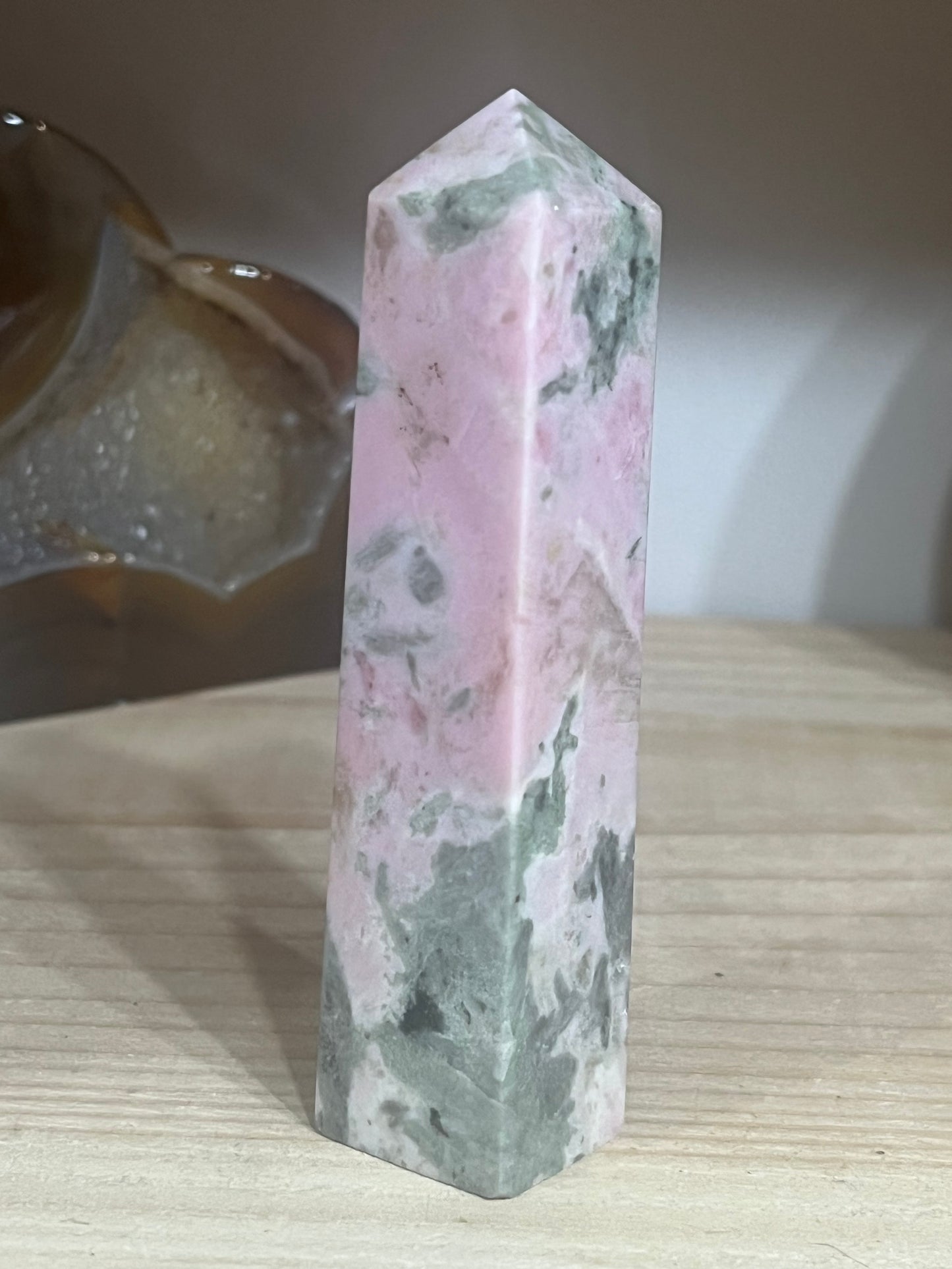 💗 Pink Opal with Green Tourmaline Tower