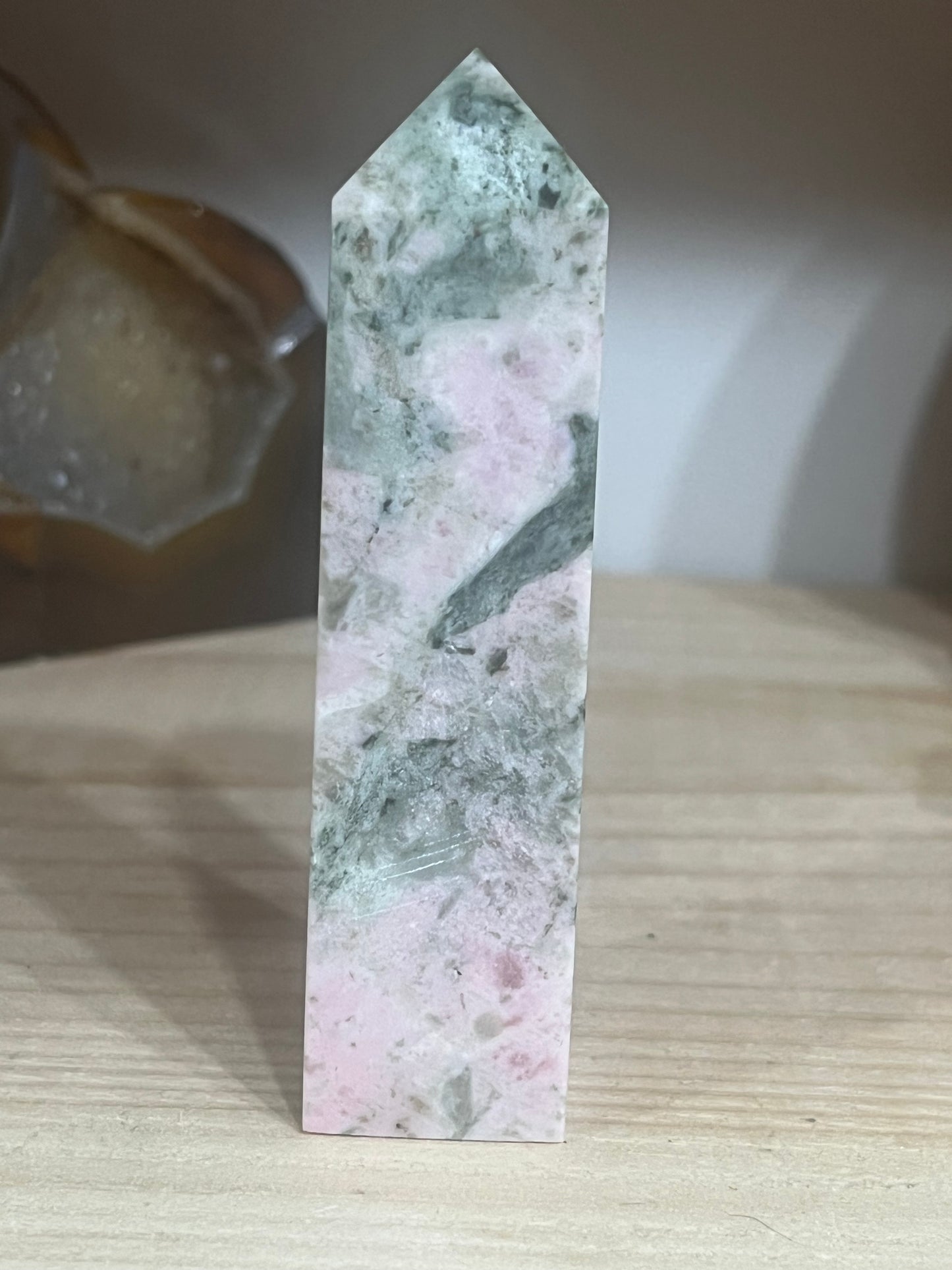 💗 Pink Opal with Green Tourmaline Tower