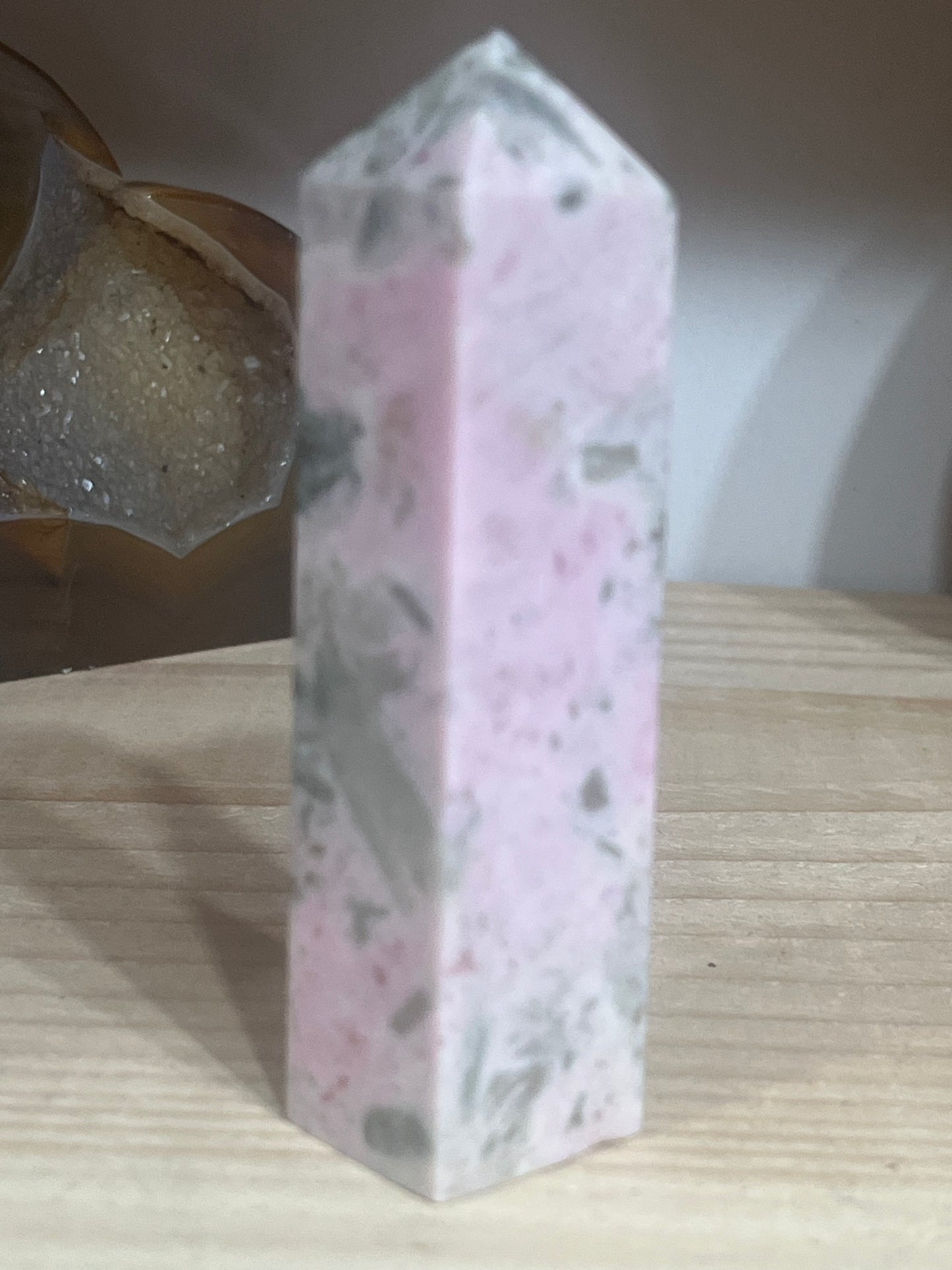 💗 Pink Opal with Green Tourmaline Tower