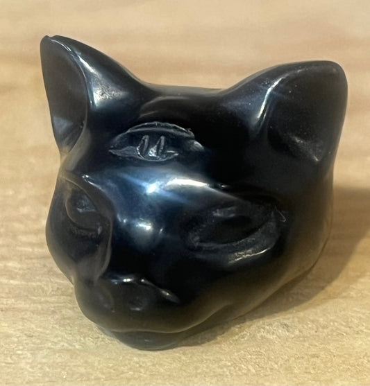🖤 Triple Eye Obsidian Cat Head Carving | Intuition, Protection & Psychic Awareness
