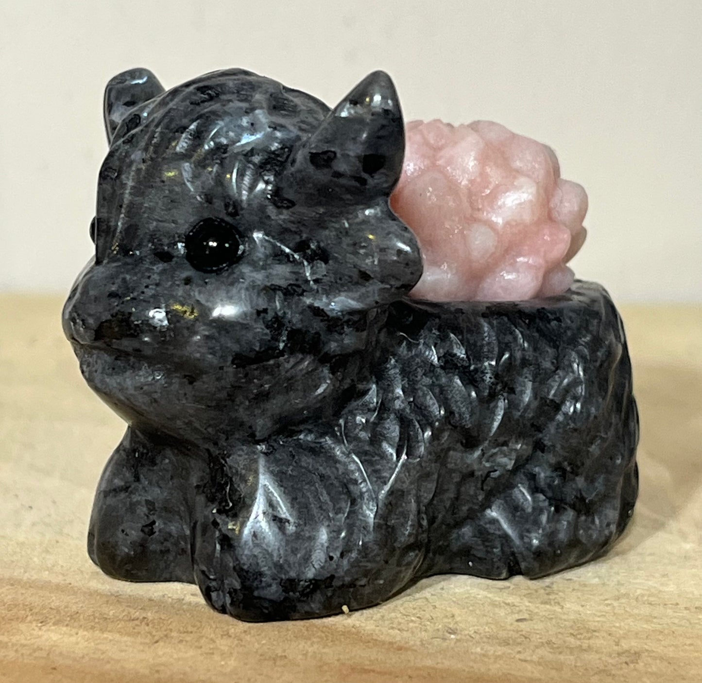 Larvikite & Pink Opal Highland Cow – Protection & Gentle Heart Healing