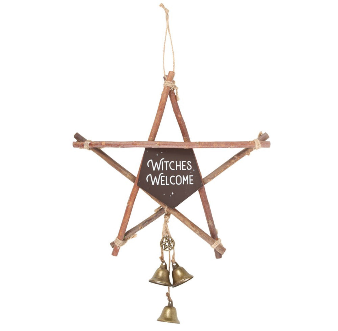 30cm witches welcome willow pentagram sign with bells