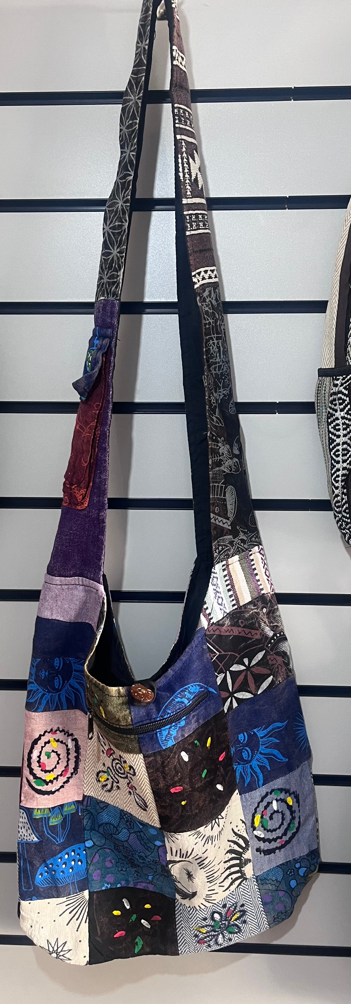 🌙 Handmade Patchwork Hemp Hobo Bag | Purple Nepalese Boho Bag