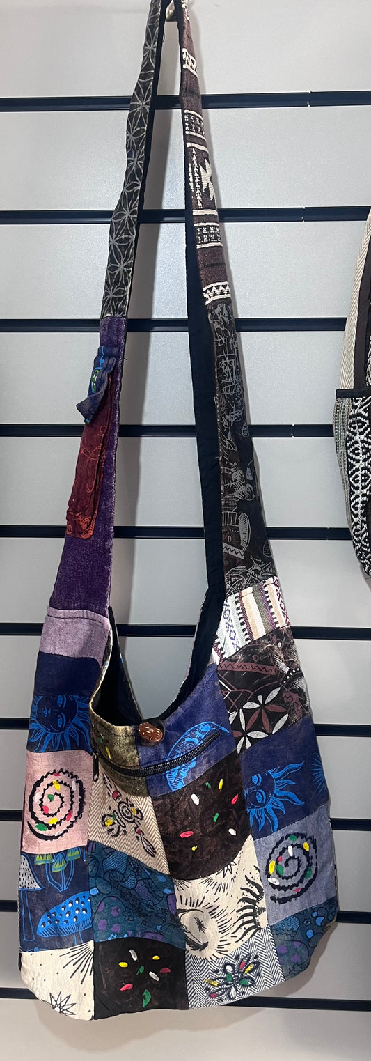 🌙 Handmade Patchwork Hemp Hobo Bag | Purple Nepalese Boho Bag
