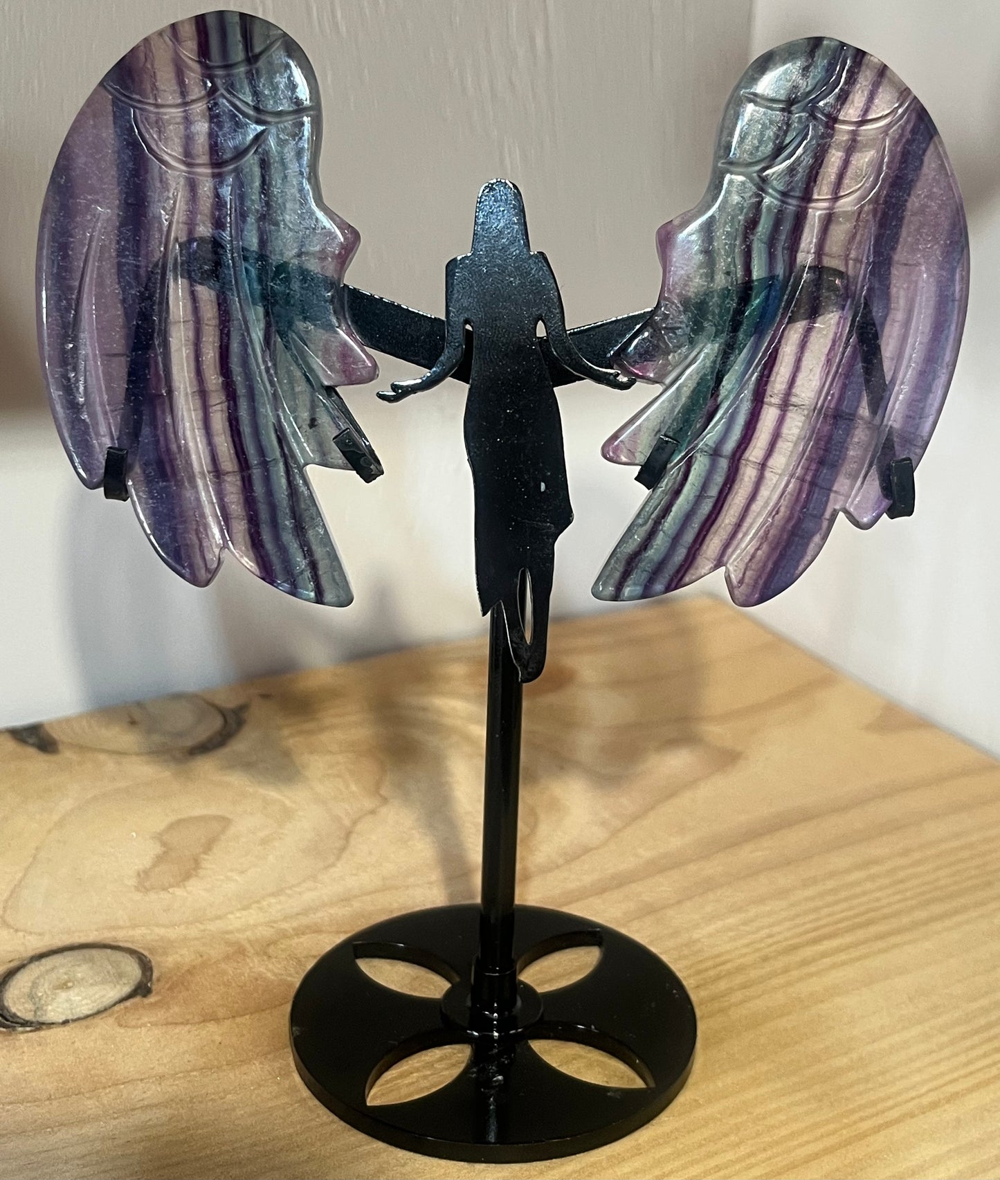 🌈 Rainbow Fluorite Angel Wings on Stand | Intuition, Protection & Spiritual Growth