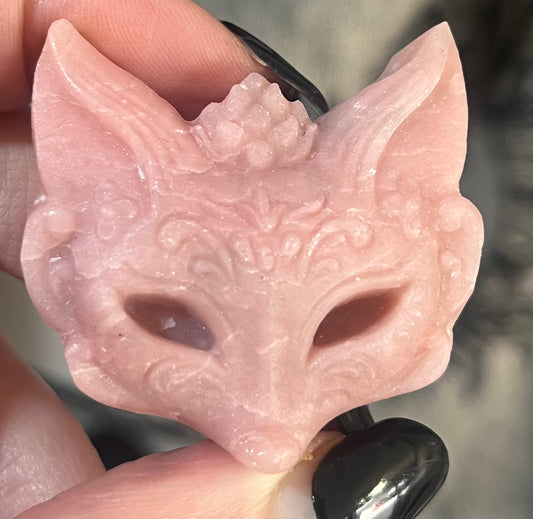 💗 Pink Opal Fox Mask Carving | Intuition, Mystery & Emotional Healing