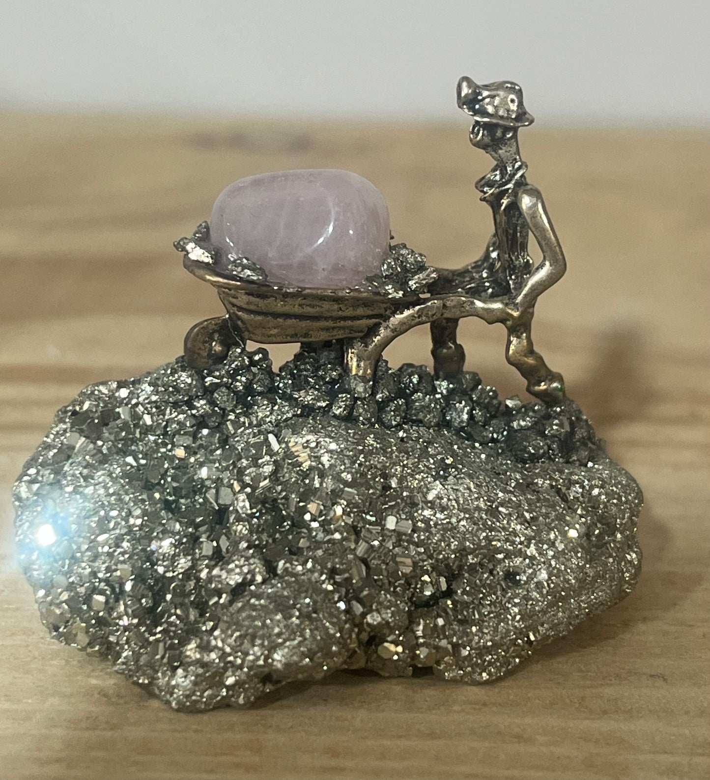 Pyrite Miner with Rose Quartz | Love & Abundance | 6cm Wide | 93g