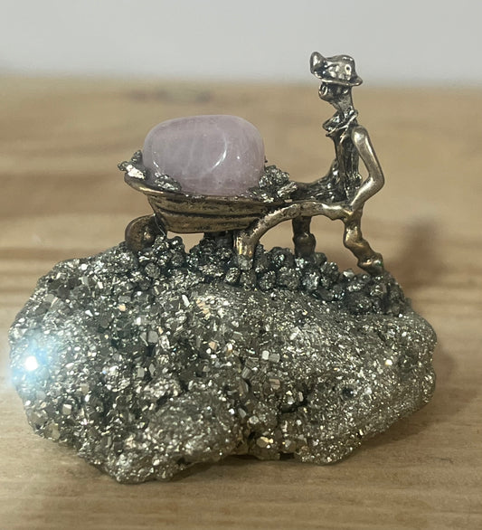 Pyrite Miner with Rose Quartz | Love & Abundance | 6cm Wide | 93g