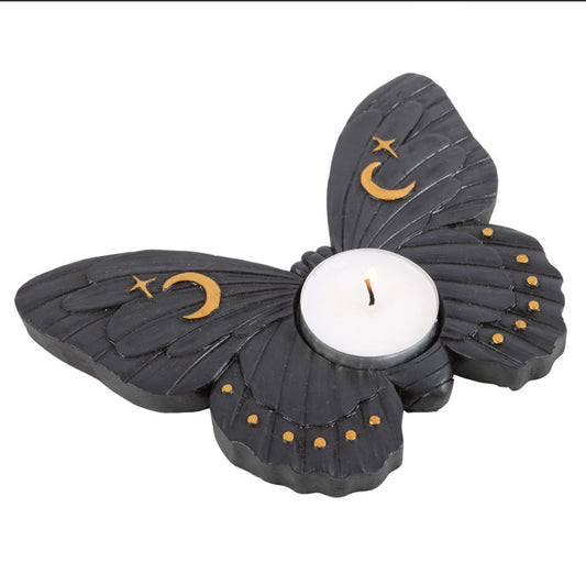 Black moth tealight candle holder