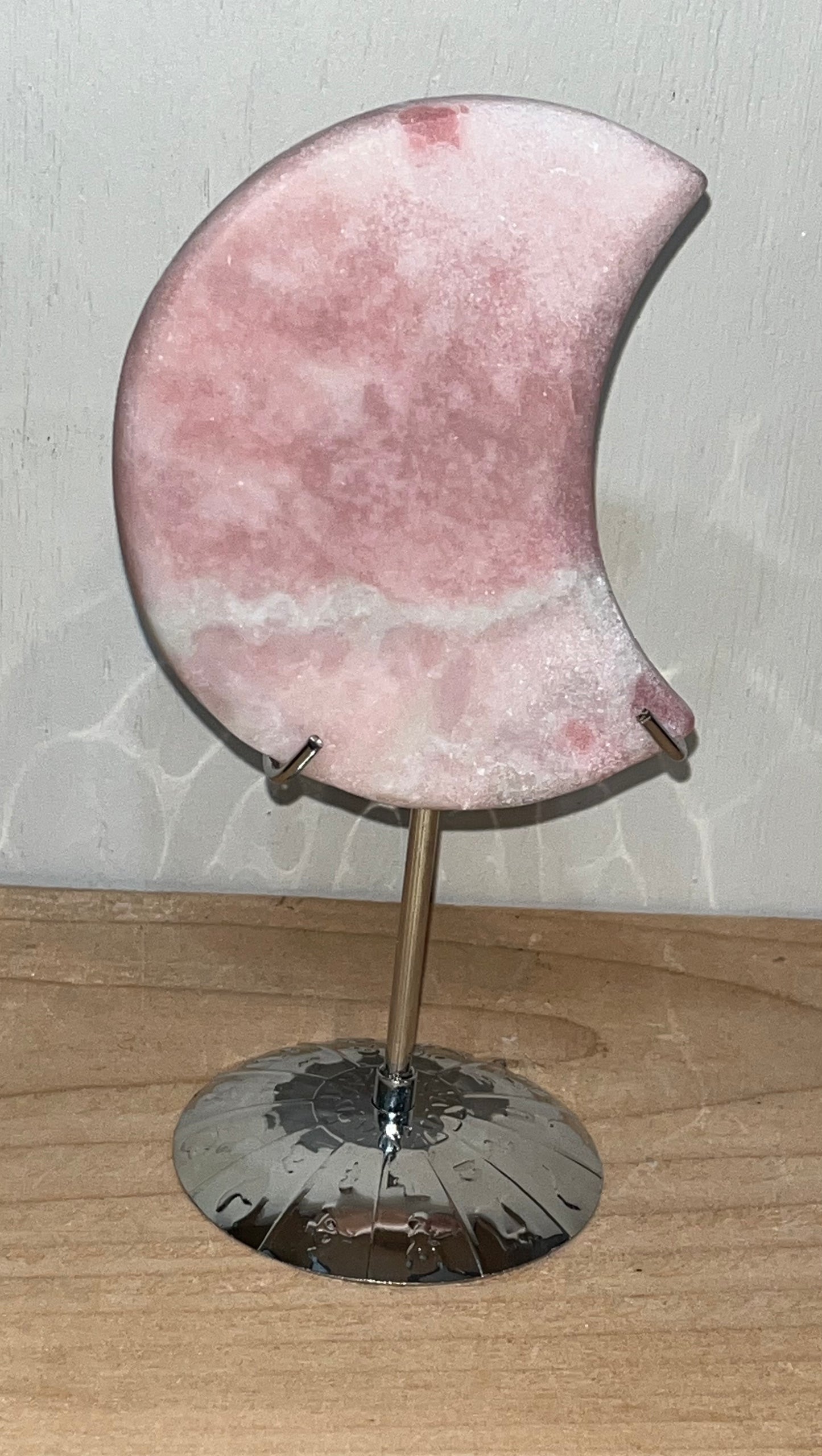 Pink opal crystal moon with stand