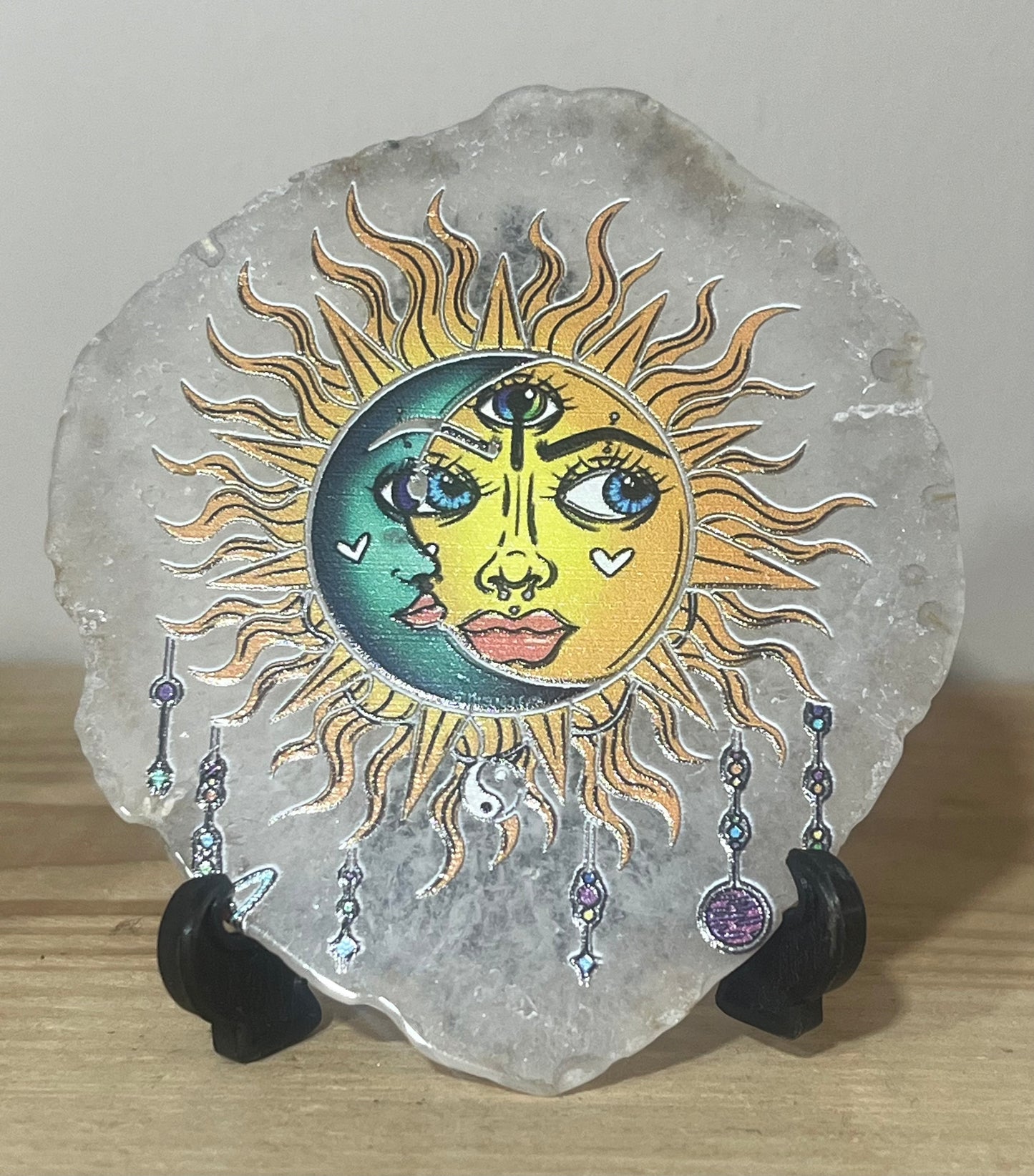 Sun & Moon Agate Display Plaque | Balance & Celestial Energy | 10cm x 8.5cm