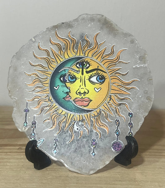 Sun & Moon Agate Display Plaque | Balance & Celestial Energy | 10cm x 8.5cm