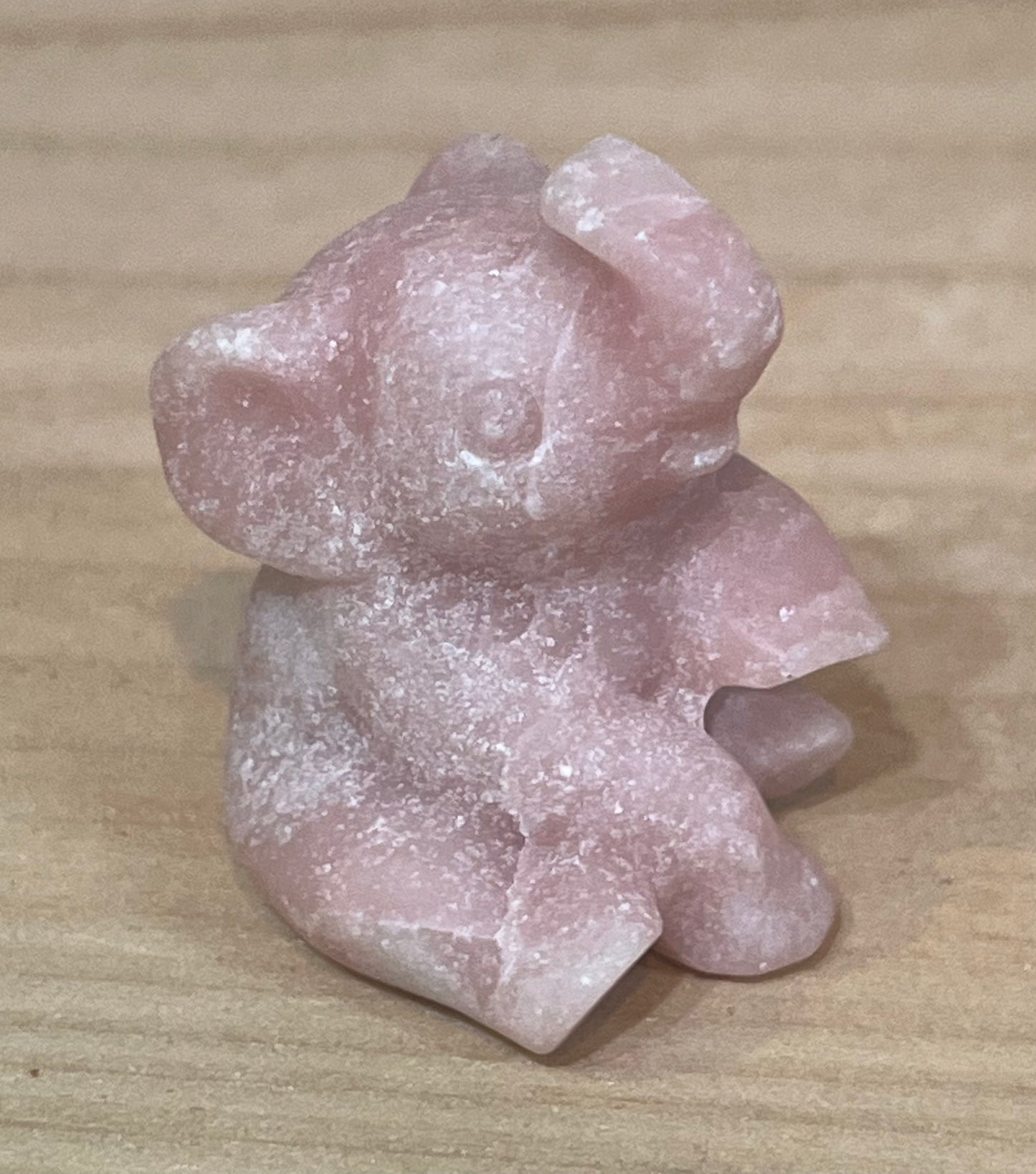 Elephant crystal carving: pink opal