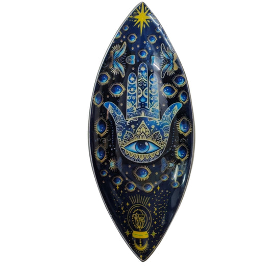 Incense Bowl - Aluminum - Blue Hamsa