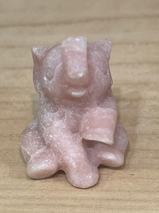 Elephant crystal carving: pink opal