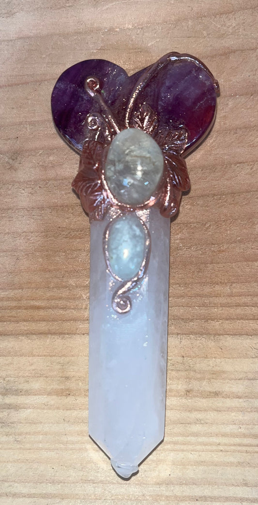 Crystal wand: fluorite/rose quartz