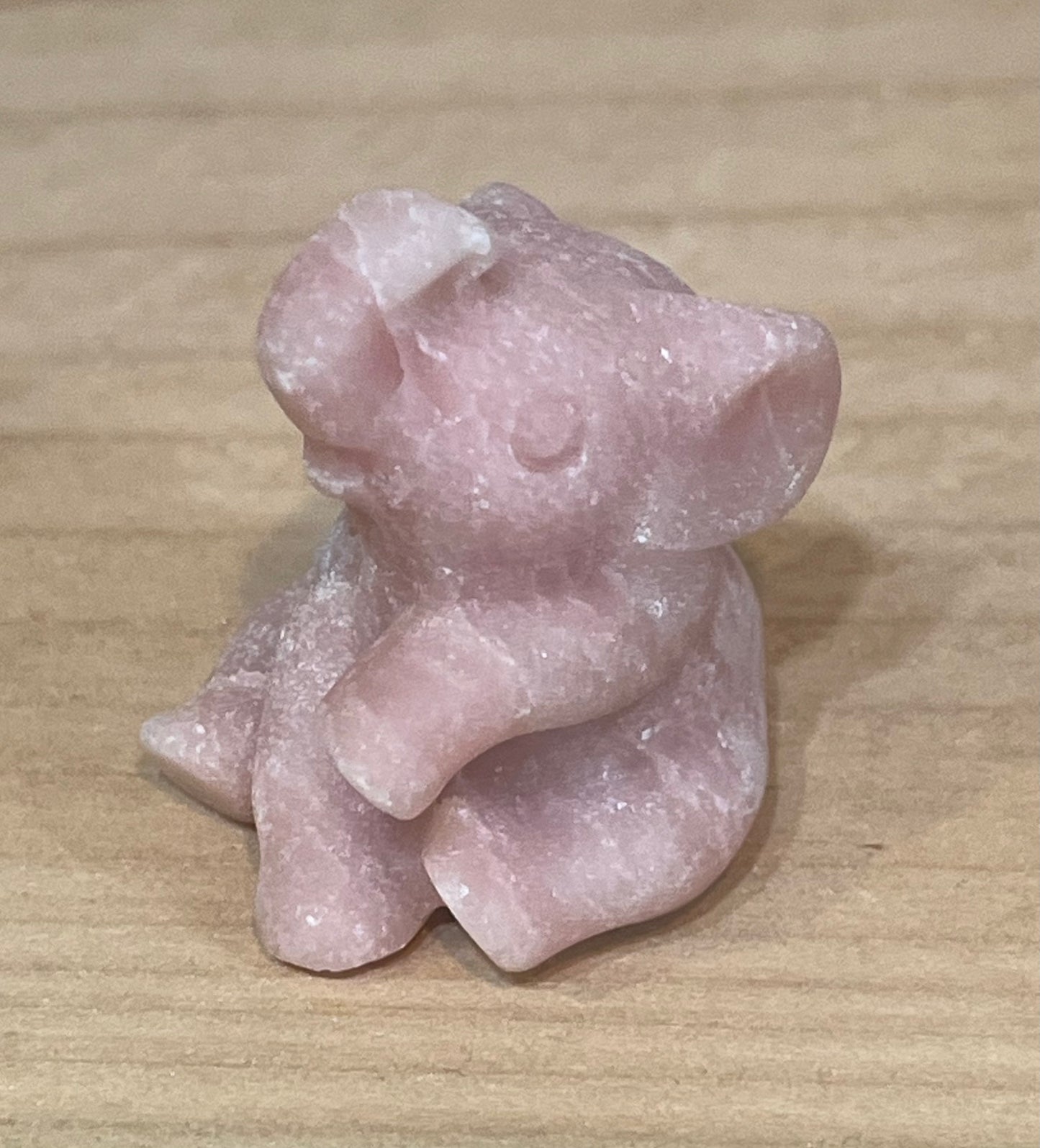 Elephant crystal carving: pink opal