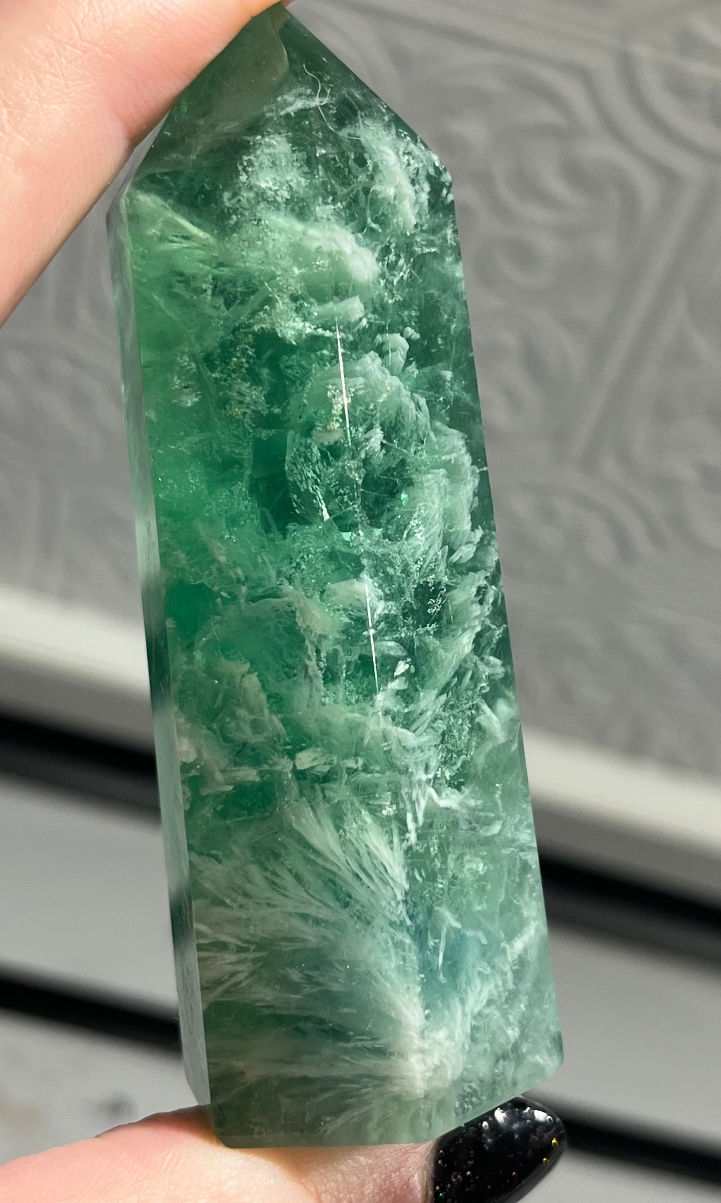 💚 Feather Fluorite Tower — Heart Healing with a Beautiful Natural Rainbow