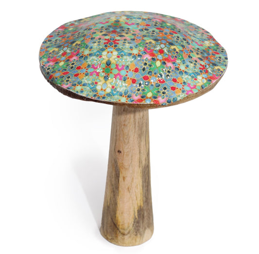 ✨ Large Mediterranean Tile Wooden Mushroom | Colourful Woodland Decor