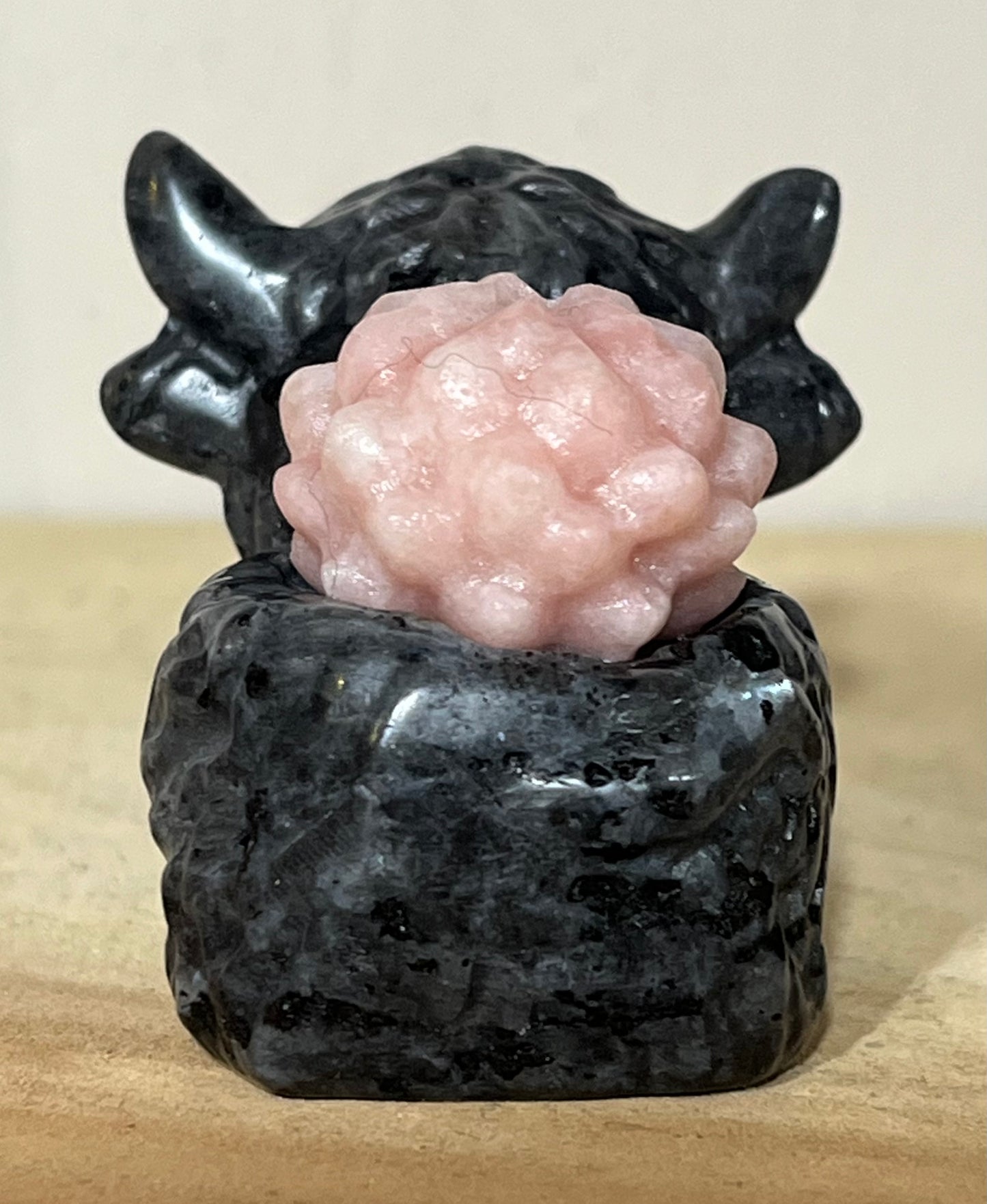 Larvikite & Pink Opal Highland Cow – Protection & Gentle Heart Healing