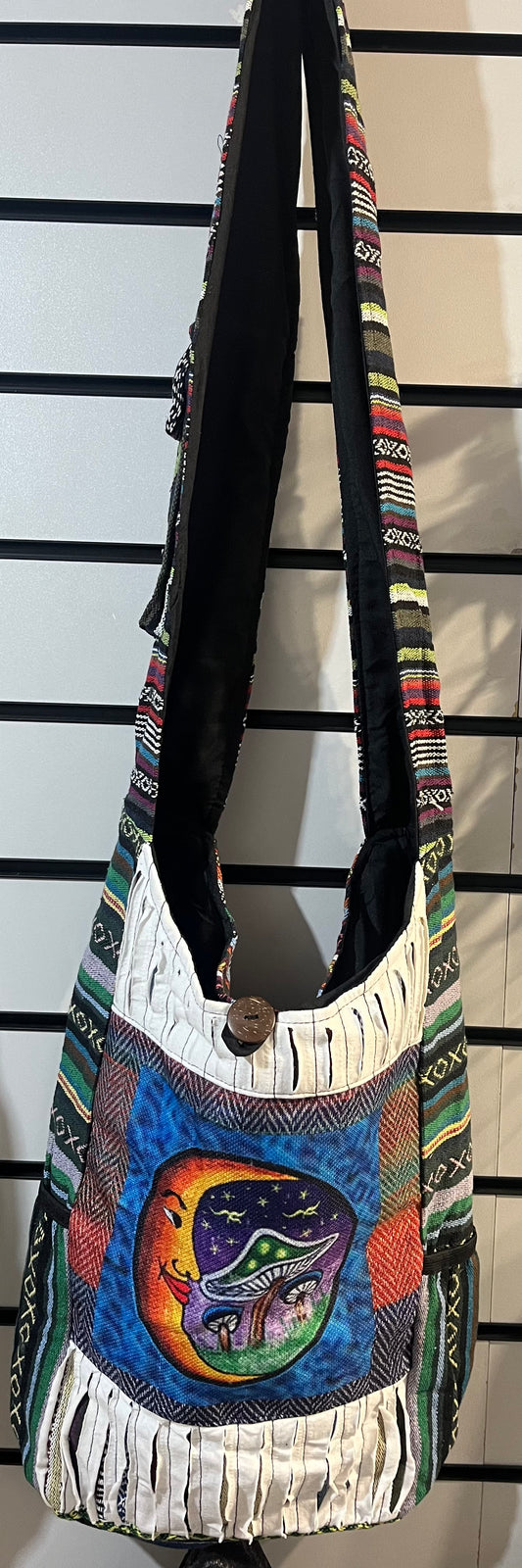 🌙🍄 Handmade Moon & Mushroom Psychedelic Nepal Sling Bag