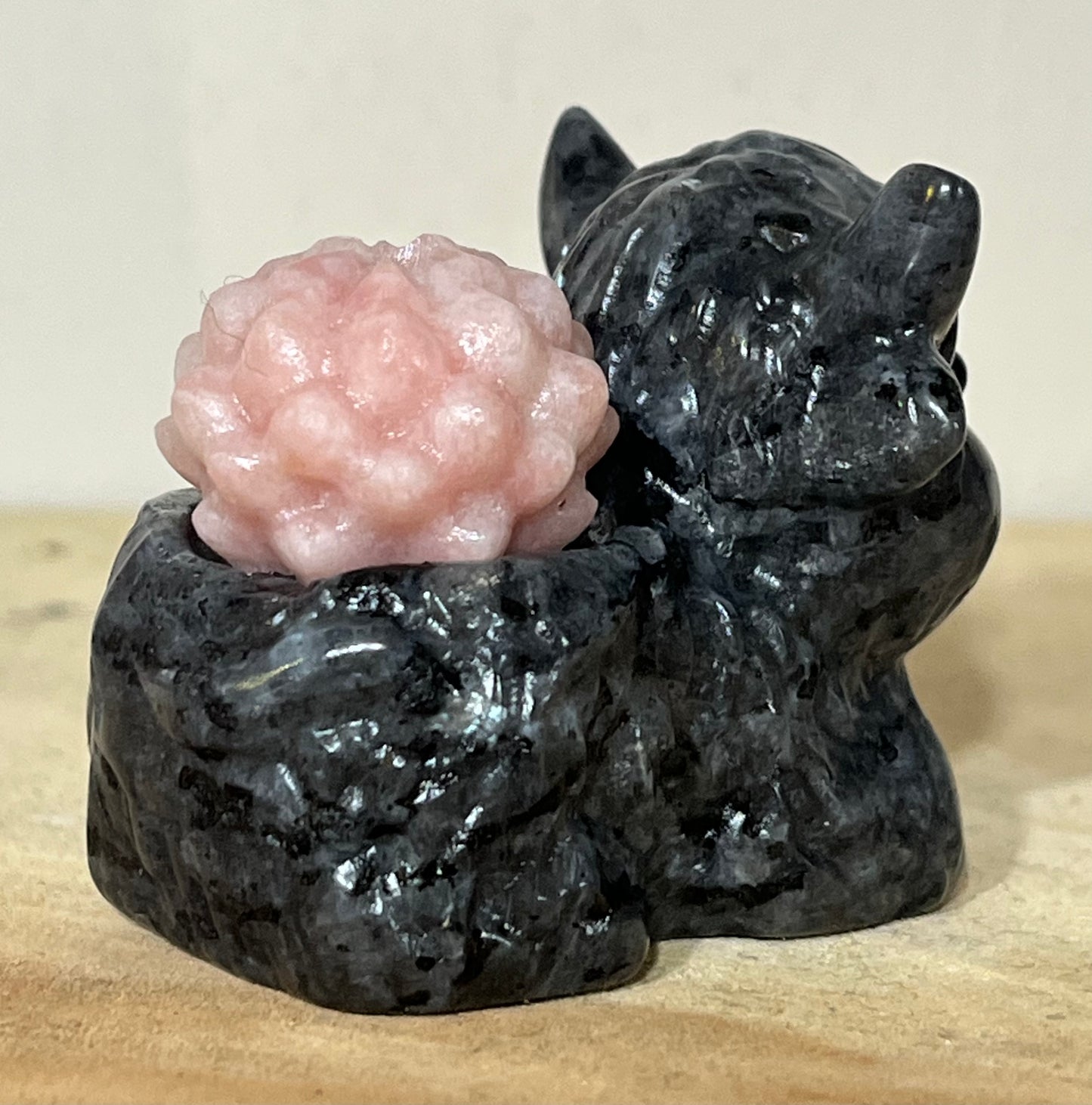 Larvikite & Pink Opal Highland Cow – Protection & Gentle Heart Healing