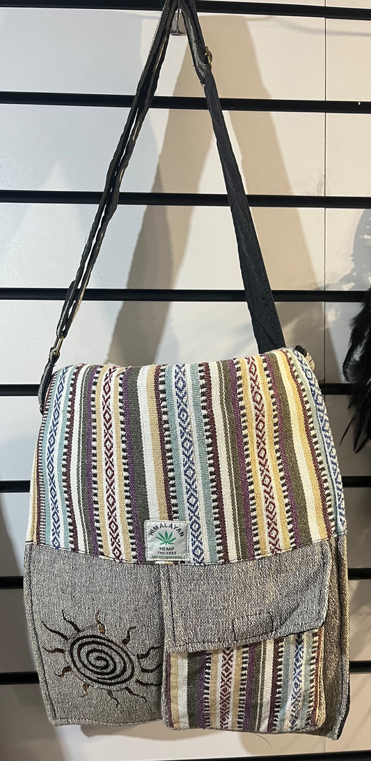 ☀️🤍 Handmade Himalayan Sun Embroidered Messenger Bag – Natural Earth Tones