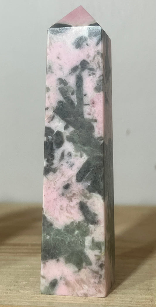 Pink Opal with Green Tourmaline Point | Heart Healing & Emotional Growth | 10cm | 125g