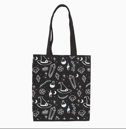 Crystal witch print polycotton tote bag