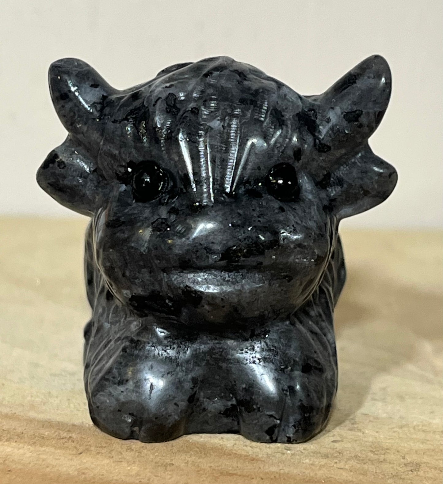 Larvikite & Pink Opal Highland Cow – Protection & Gentle Heart Healing