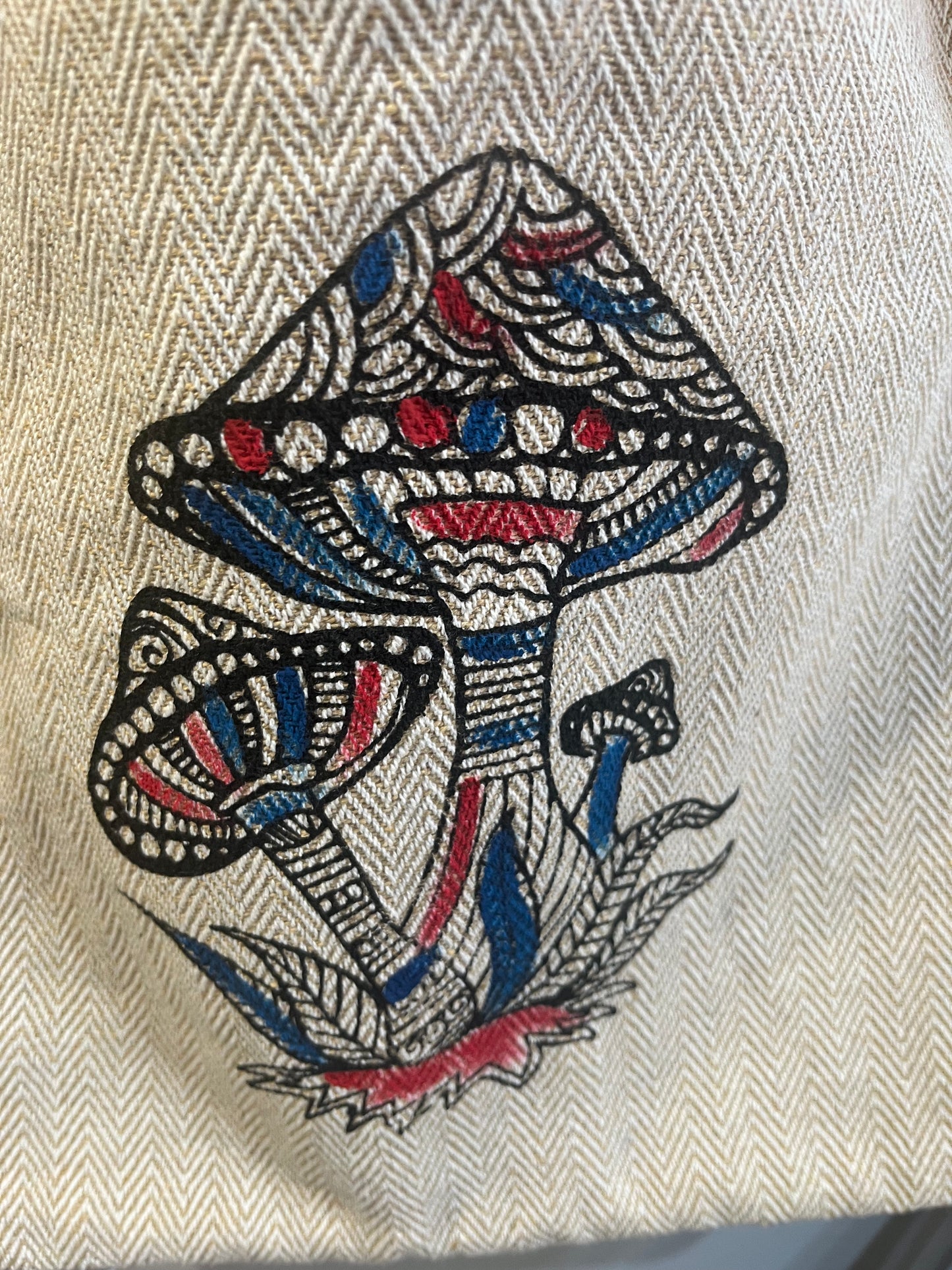 🌞Embroidered Mushroom Sling Bag – Handmade Himalayan Hemp