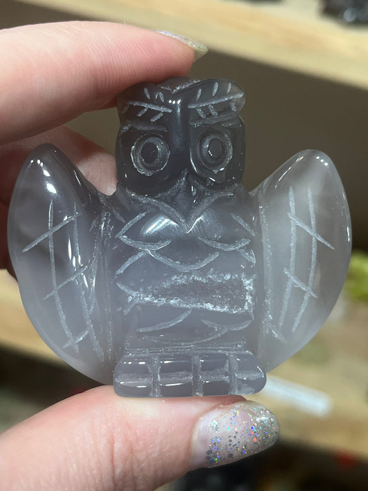 🦉 Agate Owl Carving – Stone of Wisdom & Protection