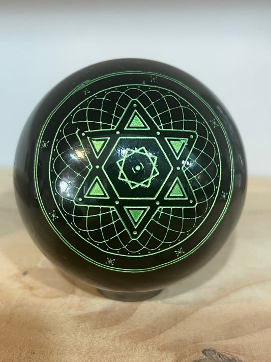Engraved Obsidian Sphere – Metatron’s Cube