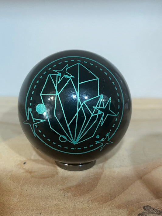 Black Obsidian Sphere with Crystal & Star Design