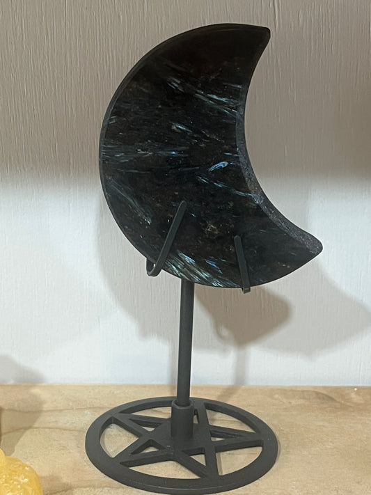 Astrophyllite Crescent Moon with Pentacle Stand