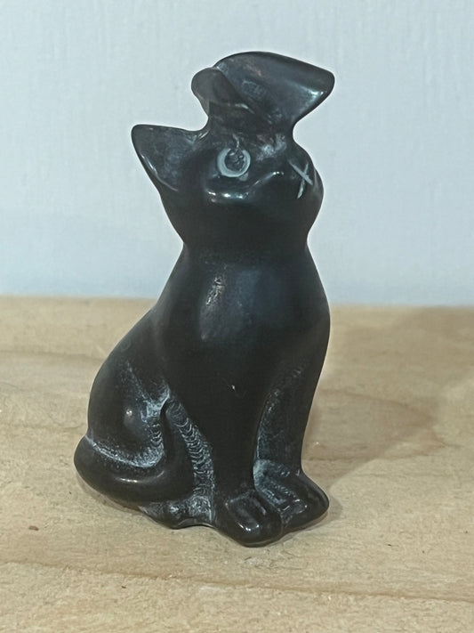 Black Obsidian Cat with Butterfly – Protection & Intuition Crystal Carving