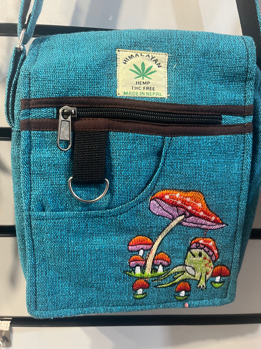 Himalayan Hemp Crossbody Bag – Frog & Mushrooms Embroidery – £17.95