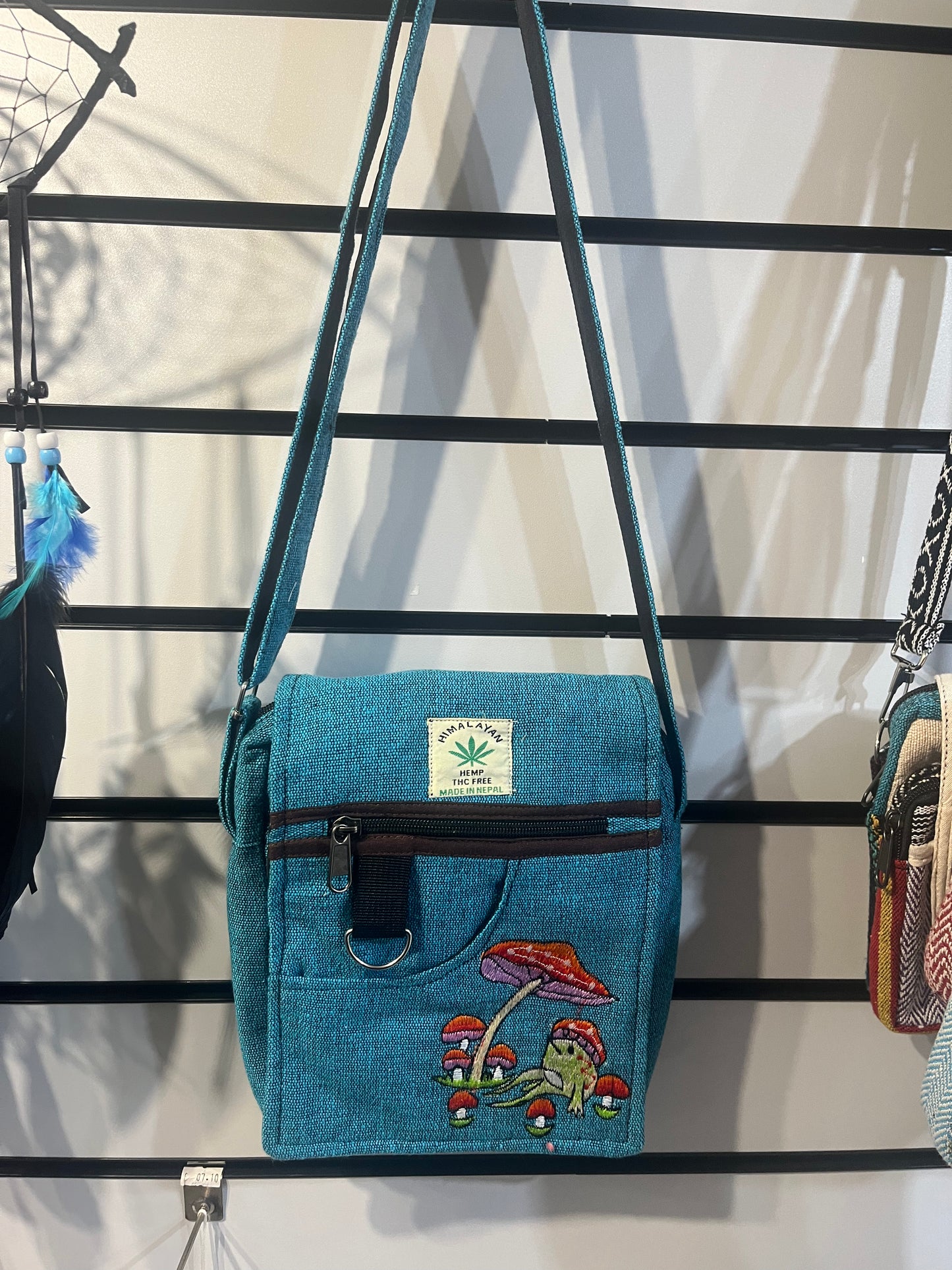 Himalayan Hemp Crossbody Bag – Frog & Mushrooms Embroidery – £17.95