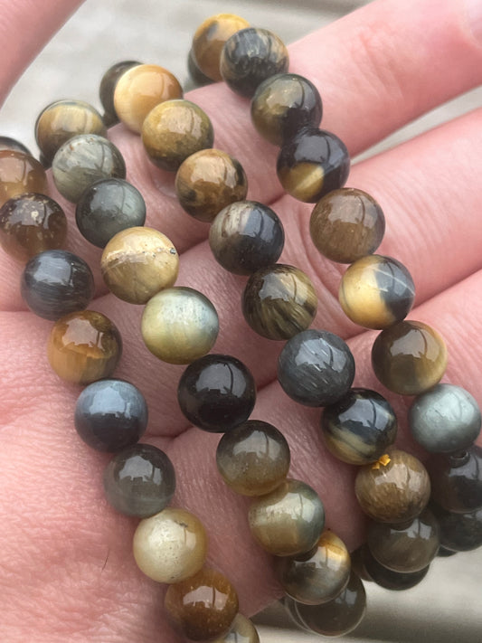 🐅 High Quality Yellow & Blue Tiger Eye Bracelet – 8mm Beads