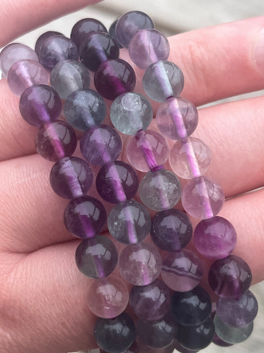 🌈 Rainbow Fluorite Bracelet – 8mm Beads