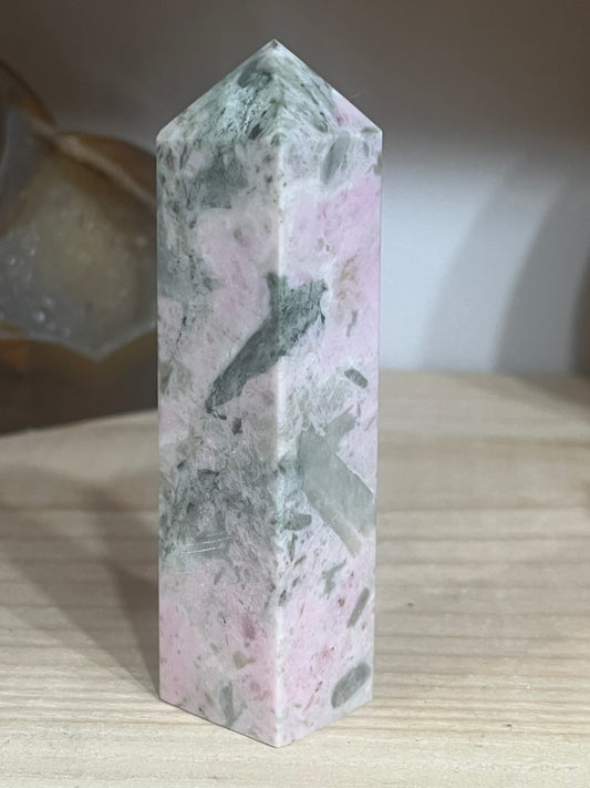 💗 Pink Opal with Green Tourmaline Tower