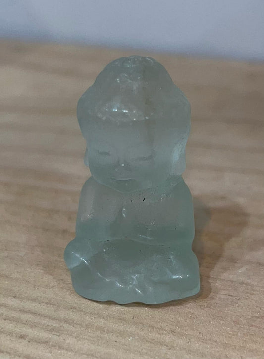 Green fluorite crystal Buddha carving