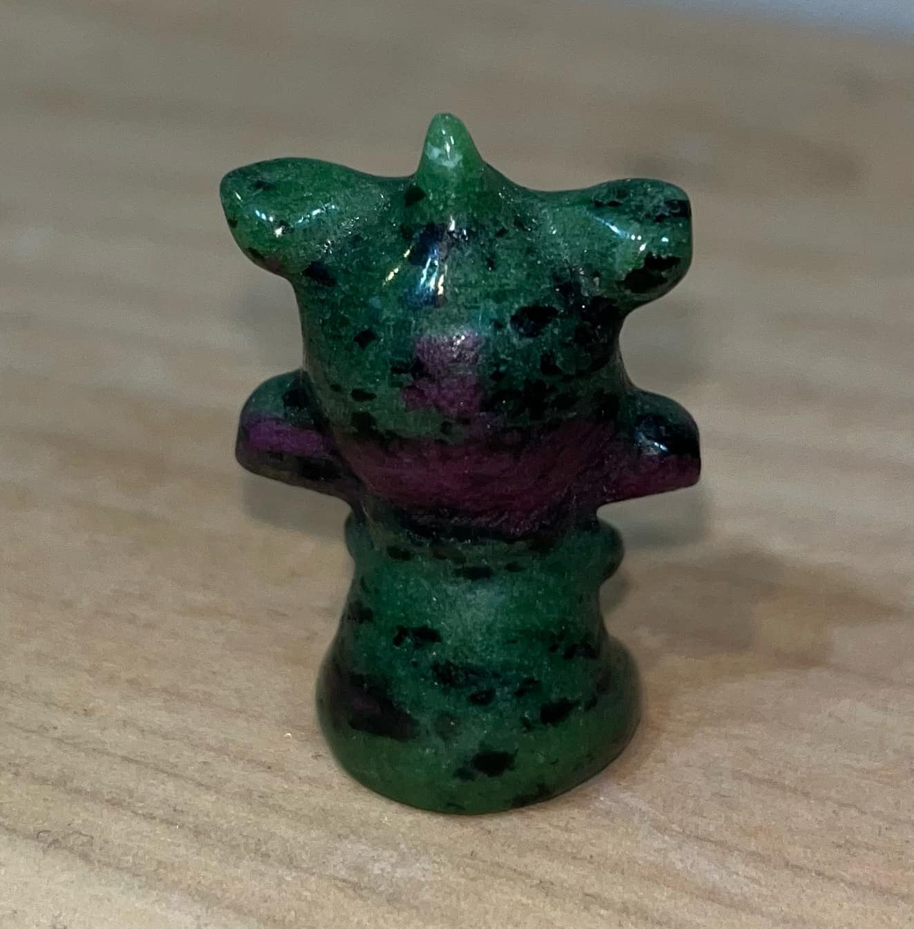 Ruby in zoisite crystal guardian carving