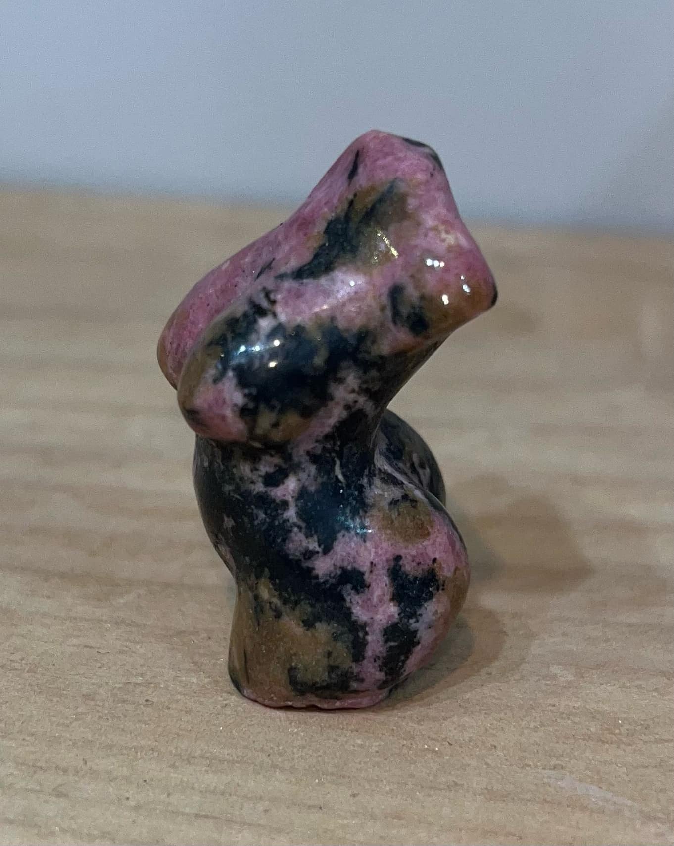 Pink Rhodonite crystal curvy lady body carving