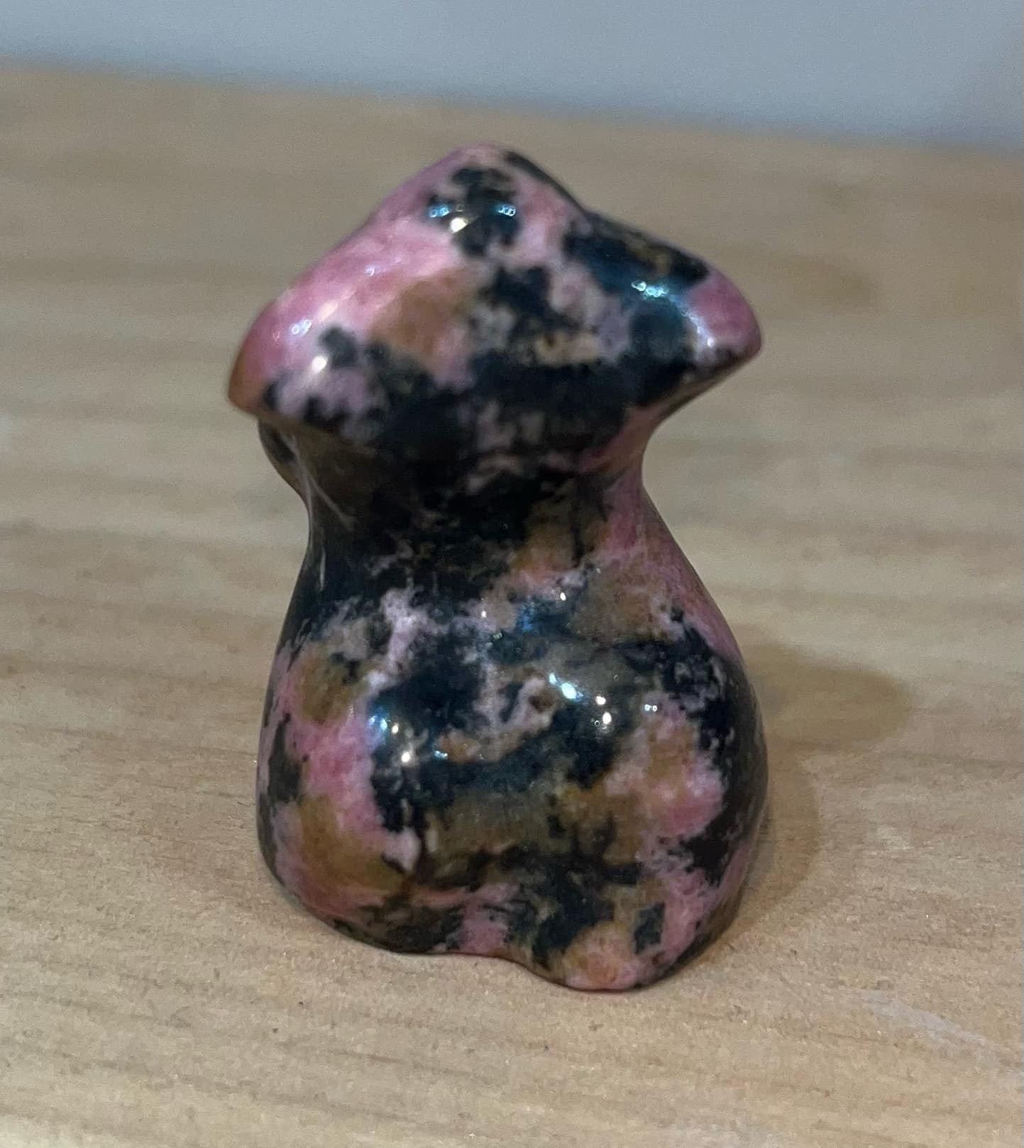 Pink Rhodonite crystal curvy lady body carving